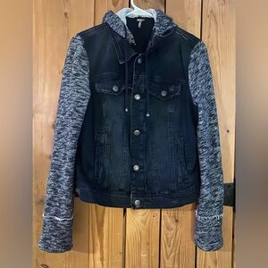 Free People Black and Gray Denim Jean Jacket